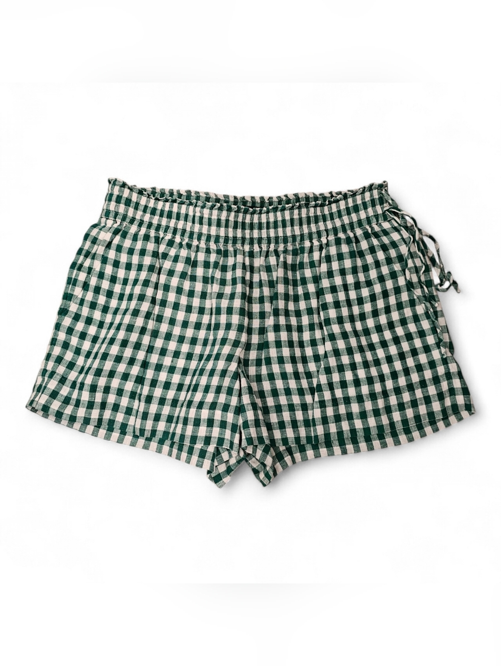 J. Crew Green and White Gingham Elastic-Waist Athletic Shorts